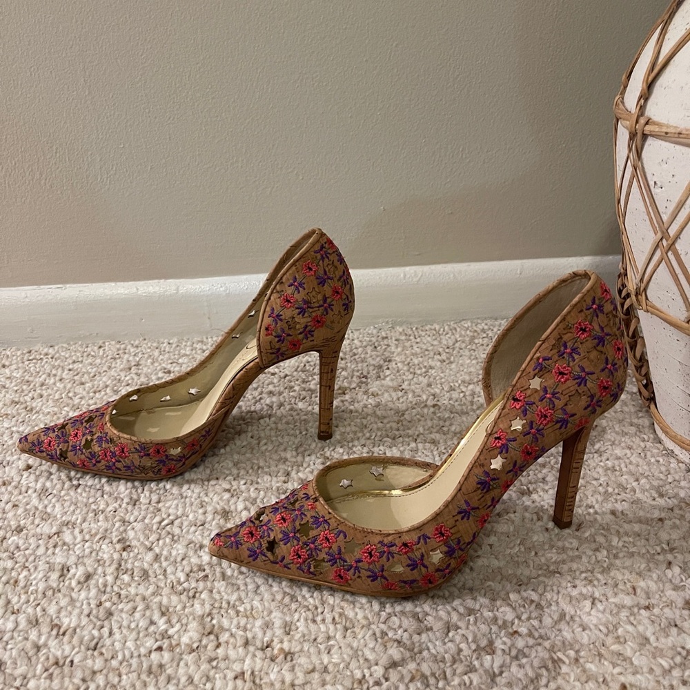 Jessica Simpson Pink and Purple Embroidered Heels